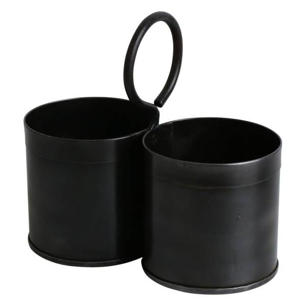 Vintage 2er-Topf für Kräuter und Besteck aus Eisen, schwarz